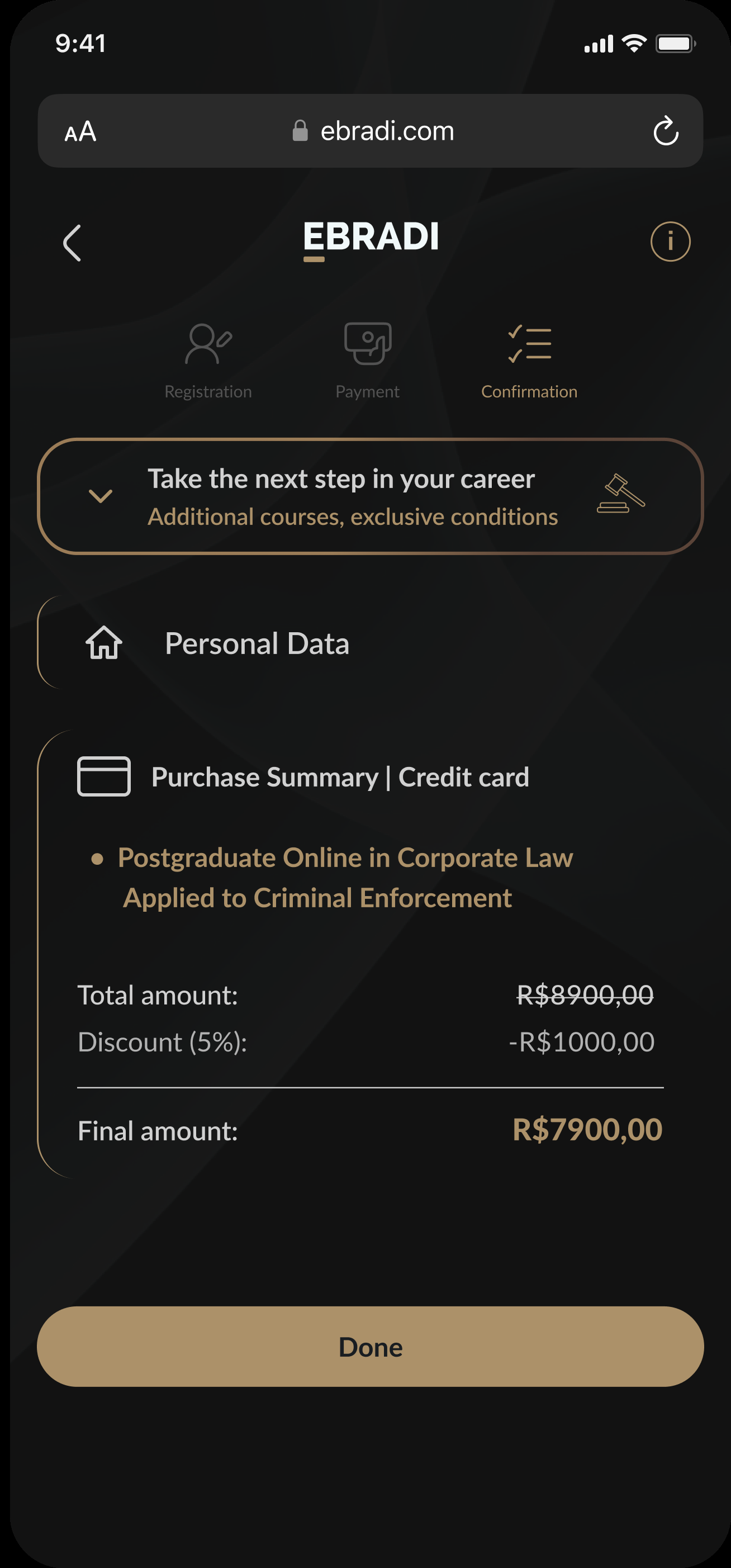 Confirmation screen