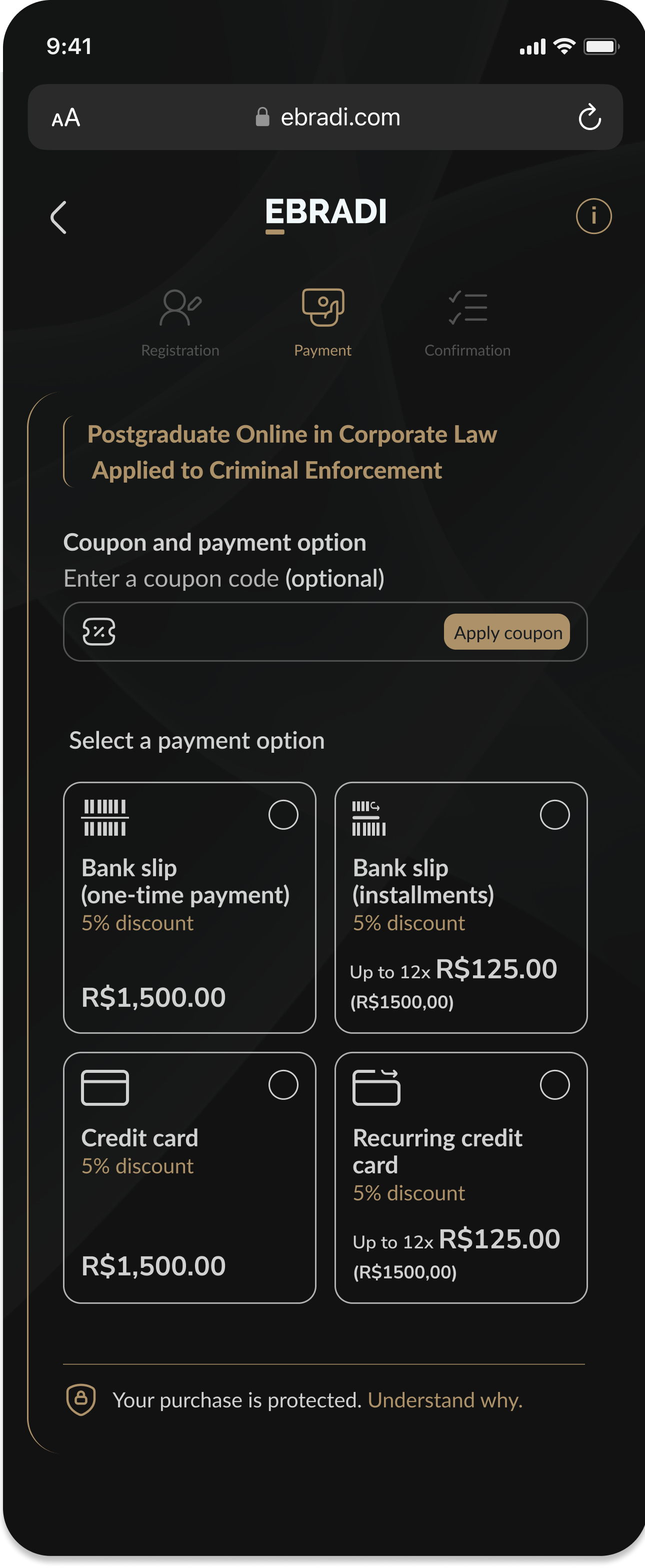 Payment screen